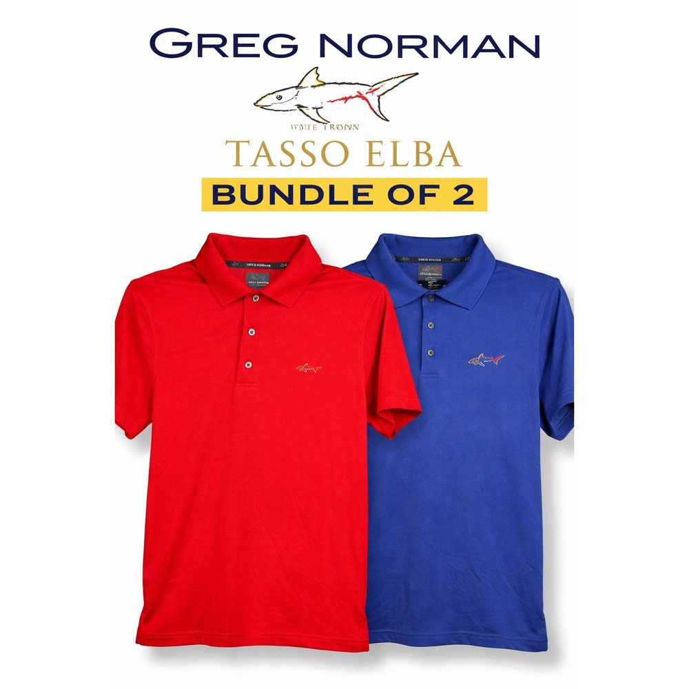 Greg Norman Performance Golf Polo Shirt Bundle Mens Medium Red Blue Stretch